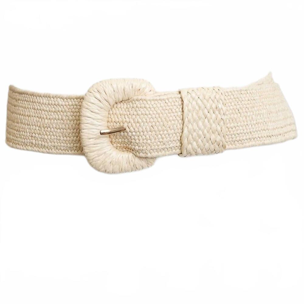 NEW LETO women's stretchable raffia belt in natural